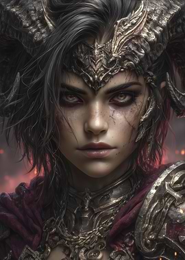 Horned Warrior Woman Portrait