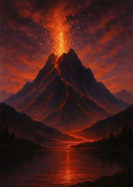 Erupting Volcano – Dramatic Landscape Digital Painting