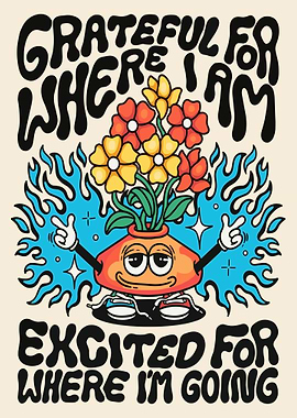 Grateful, Excited Floral Cartoon Illustration