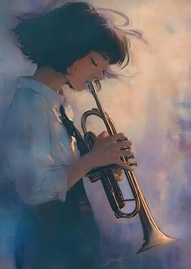Girl playing trumpet digital art