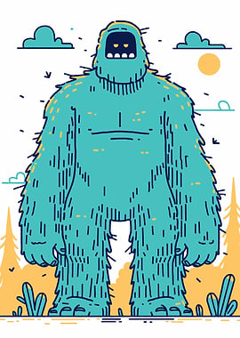 Cartoon Bigfoot in Forest Illustration