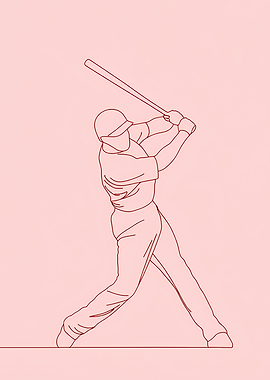 Baseball Player Minimalist Line Art