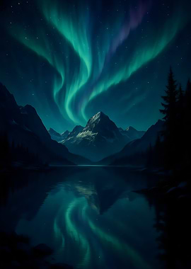 Aurora Over Mountains – Northern Lights Landscape Art