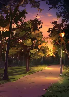 Park Path at Sunset