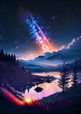 Night Sky Meteor Showers Landscape