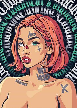 Tattooed sexy Woman Portrait with Abstract Background