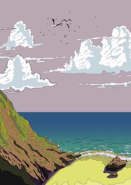 Coastal Landscape with Birds and Clouds