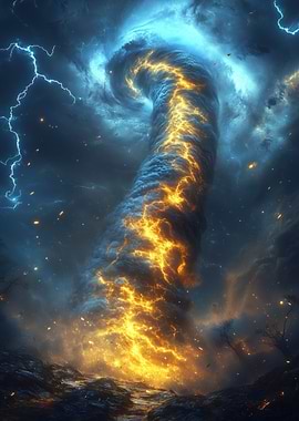 Fiery Tornado in a Stormy Sky