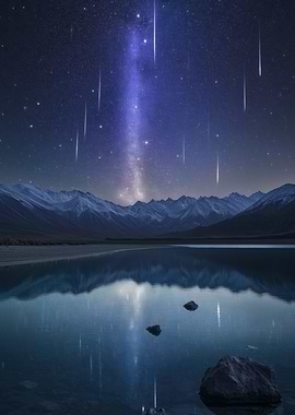 Night Sky Over Mountain Lake