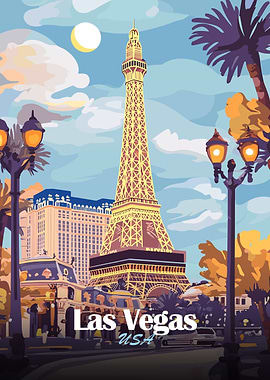 Las Vegas Eiffel Tower Illustration