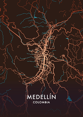 Medellín, Colombia City Map Art