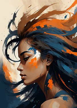 Abstract Portrait with Blue and Orange