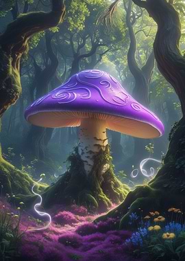 Enchanted Forest with Giant Mushroom