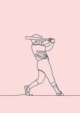 Baseball Player Minimalist Line Art