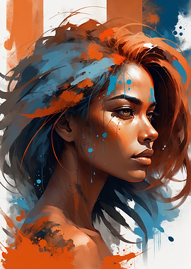 Woman Portrait with Abstract Paint Splatters