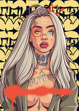 Tattooed sexy Woman with Heterochromia Digital Art