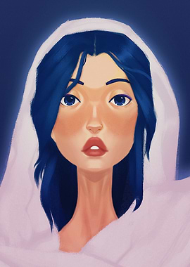Woman with Blue Hair and Veil – Digital Portrait Art