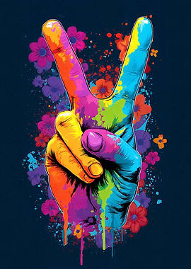 Colorful Peace Sign with Floral Accents