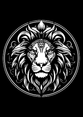 Lion Head Emblem Black and White