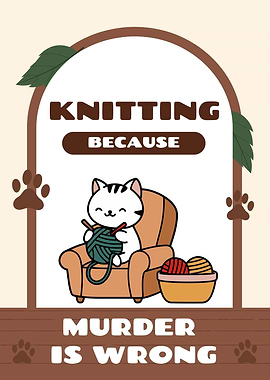 Knitting Cat Cartoon