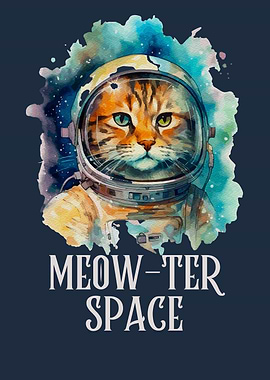 Meow-ter Space Cat Astronaut Watercolor