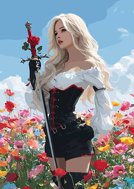 Blonde Warrior in Flower Field