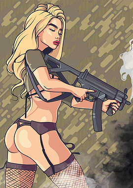 Sexy Blonde Woman with Gun Illustration