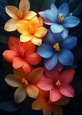 Colorful Floral Arrangement on Dark Background