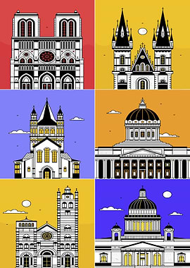 Architectural Landmarks Minimalist Illustration