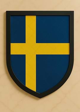 Swedish Flag Shield Framed Art - Marble look