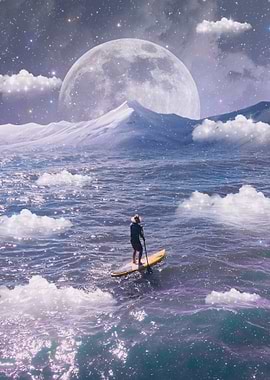 Surfing Under the Moonlit Sky