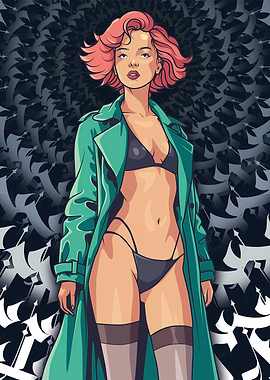 sexy Woman in Trench Coat Illustration