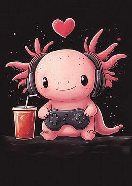 Cute Axolotl Gamer with Drink