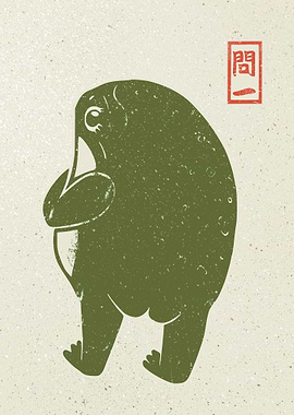 Green Yokai Illustration Frog Butt