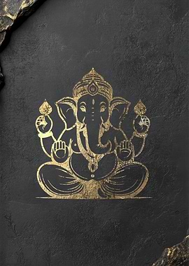 Ganesha in Gold on Stone