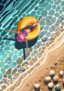 Woman Floating on Water with Inner Tube