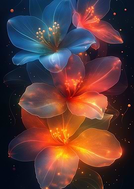 Glowing Abstract Flowers on Dark Background