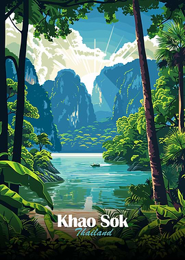 Khao Sok Thailand Landscape Illustration