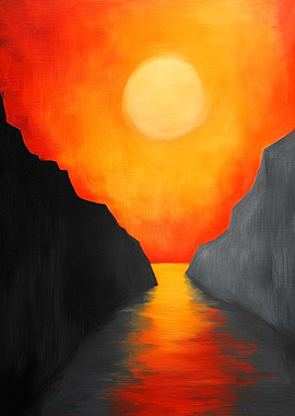 Sunset Between Cliffs Painting