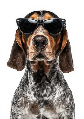 Cool American English Coonhound Dog with Sunglasses Portrait