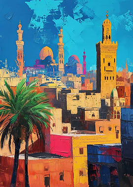 Colorful Middle Eastern Cityscape Painting