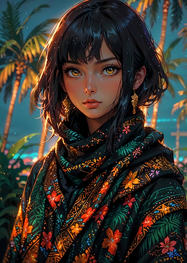 'Balinese Twilight: Tropical Beauty in Traditional Batik