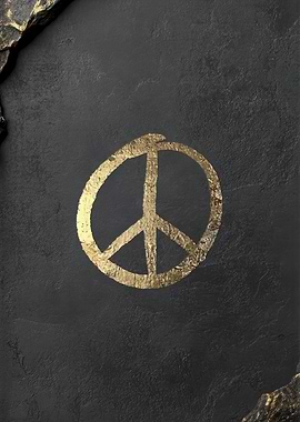 Gold Peace Symbol on Stone Handdrawn