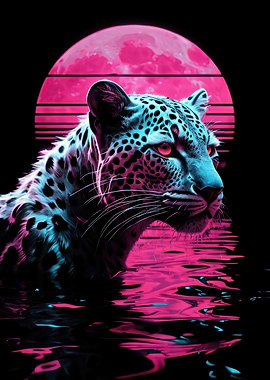 Cyberpunk Leopard in Water