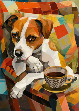 Dog with Coffee Cup Art