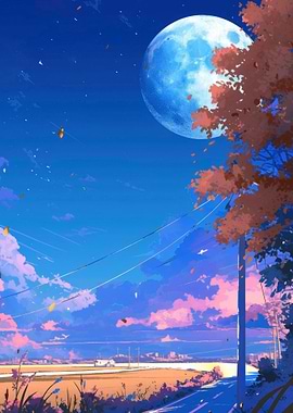 Anime Landscape with Moon and Field