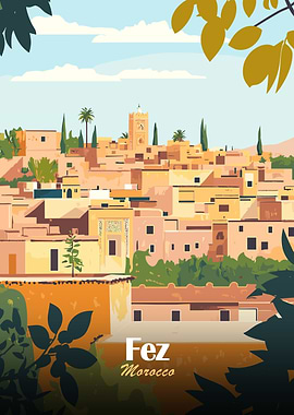 Fez, Morocco Cityscape Illustration