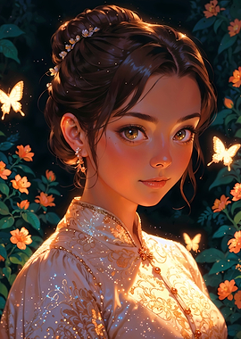 Golden Cheongsam: Butterfly Garden Princess