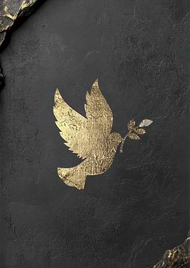 Gold Dove of Peace with Olive Branch
