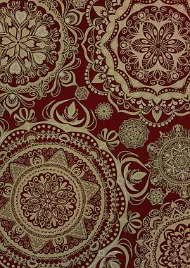 Golden Harmony Mandala on Burgundy